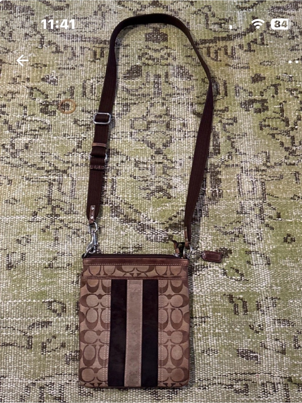 Coach Brown Canvas Crossbody Bag with Contrast Stripes